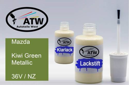 Mazda, Kiwi Green Metallic, 36V / NZ: 20ml Lackstift + 20ml Klarlack - Set, von ATW Autoteile West.